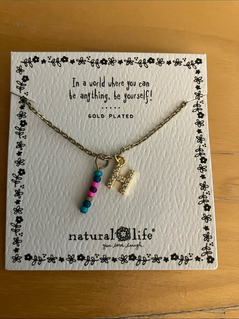 NATURAL LIFE Gold-Plated Initial 'H' Necklace with Turquoise & Pink Beads
